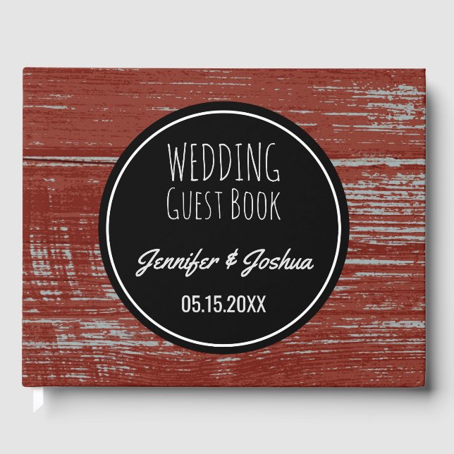 Rustic Wedding | Red Barn Wood Guest Book (Front)