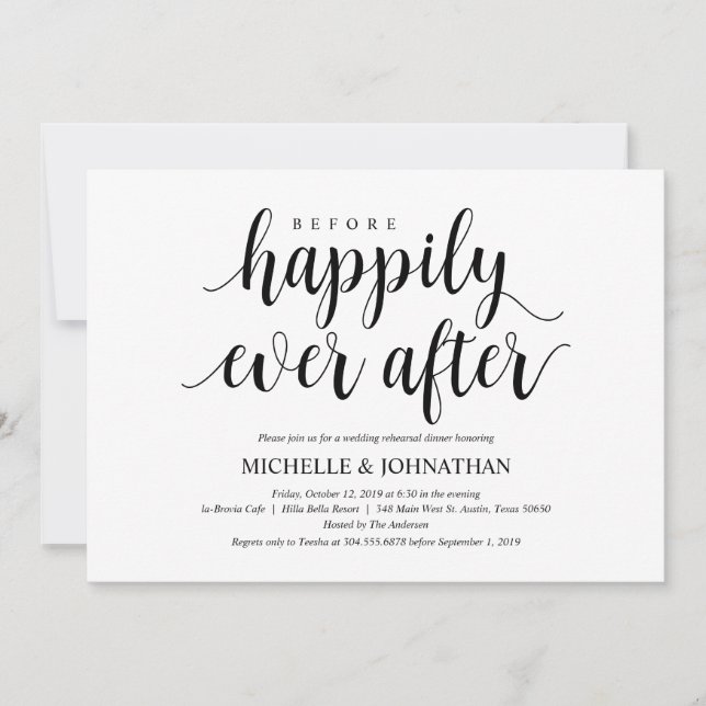 Rustic Wedding Rehearsal Dinner, Black and White Invitation (Front)