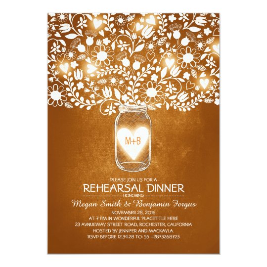 Rustic Wedding Rehearsal & Dinner Mason Jar Invite