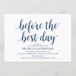 Rustic Wedding Rehearsal Dinner, Navy Blue Invitation