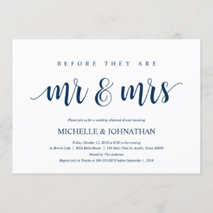 Rustic Wedding Rehearsal Dinner, Navy Blue Invitation