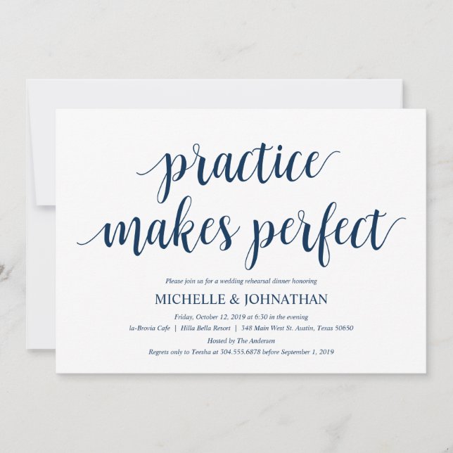 Rustic Wedding Rehearsal Dinner, Navy Blue Invitation (Front)