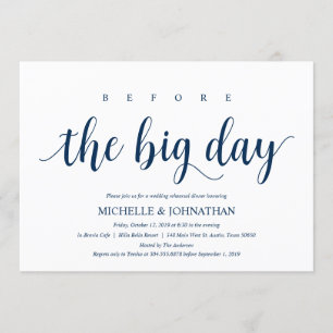 Rustic Wedding Rehearsal Dinner, Navy Blue Invitation