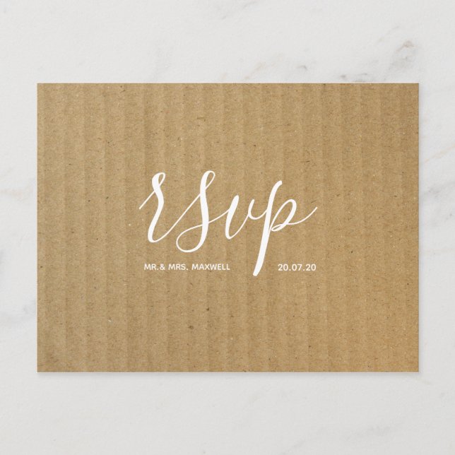 Rustic Wedding Rsvp card | Kraft Paper Script (Front)