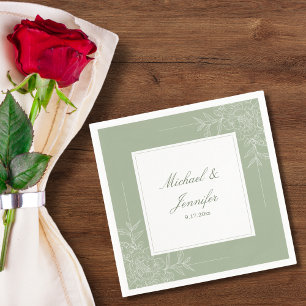 Rustic Wedding Sage Green and White Modern Napkin