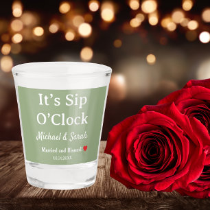 Rustic Wedding Sage Green It’s Sip O’Clock Custom Shot Glass