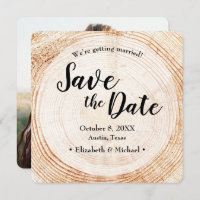 Rustic Wedding Save the date photo Wood Grain Invi