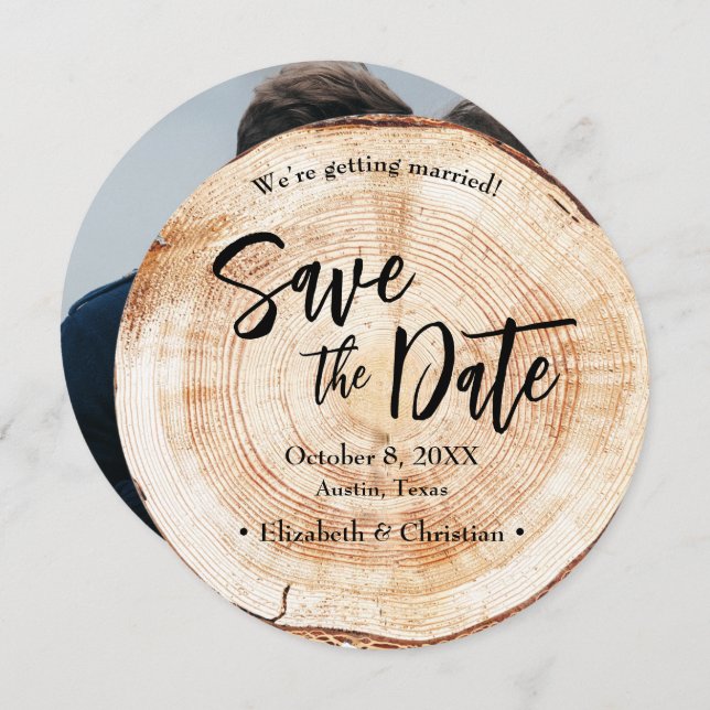 Rustic Wedding Save the date photo Wood Grain Invitation (Front/Back)