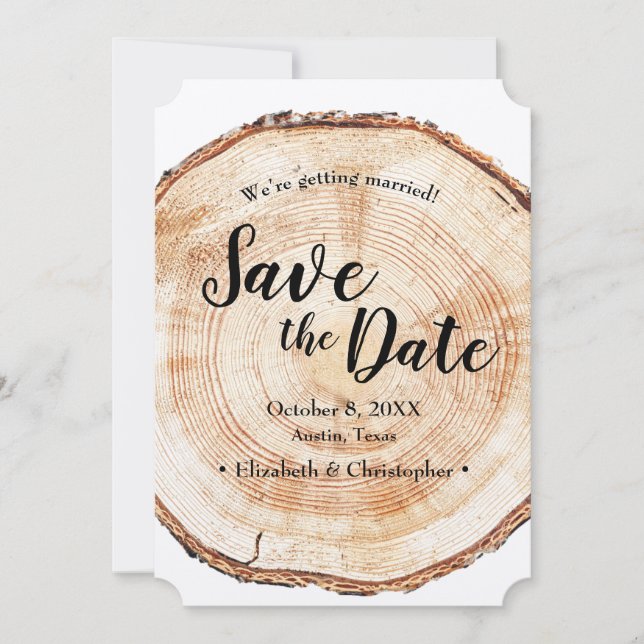 Rustic Wedding Save the date photo Wood Grain Invitation (Front)