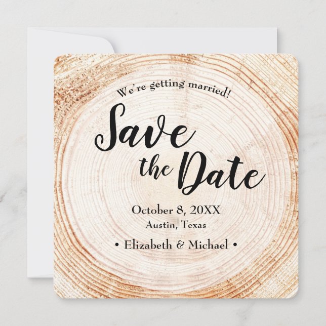 Rustic Wedding Save the date photo Wood Grain Invitation (Front)