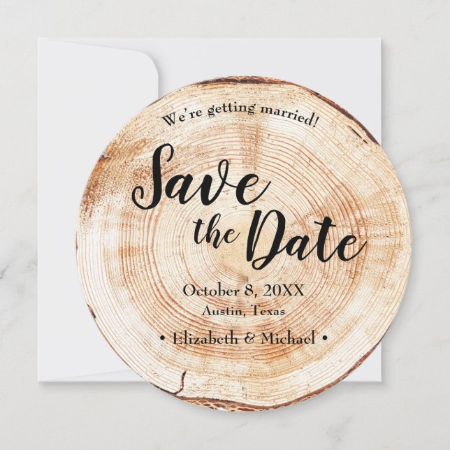 Rustic Wedding Save the date Wood Grain Invitation (Front)