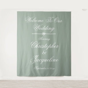 Rustic Wedding Script Names Sage Green Backdrop Tapestry