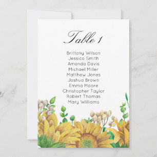 Rustic wedding seating chart. Sunflower table plan Invitation