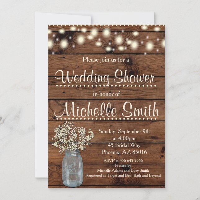 Rustic Wedding Shower Invitation, Mason Jar,Floral Invitation (Front)
