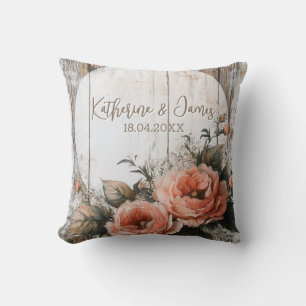 Rustic Wedding Sign with Custom Names and Date Cushion