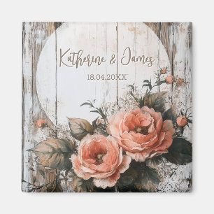 Rustic Wedding Sign with Custom Names and Date Magnet