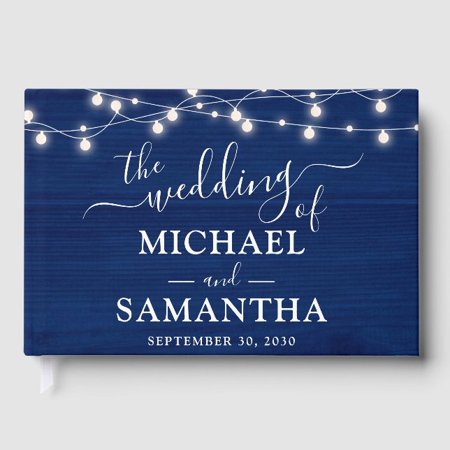 Rustic Wedding Simple Elegant Blue Wood Guest Book (Front)