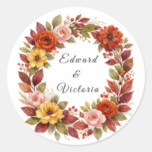 Rustic Wedding Sticker Floral Wreath Autumn Orange