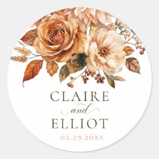 Rustic Wedding Sticker Rose Floral Autumn Orange