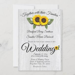 Rustic Wedding Sunflower Barn Wood Grey Invitatio Invitation