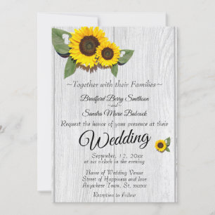 Rustic Wedding  Sunflower Barn Wood Grey Invitation