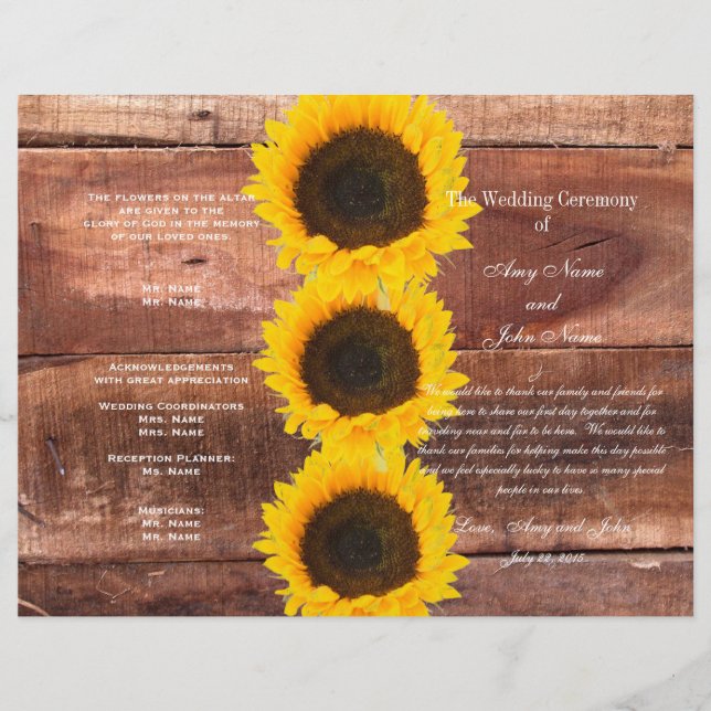 Rustic Wedding Sunflower Country Wedding Program (Front)