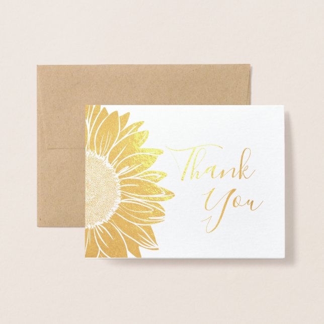 Rustic Wedding Sunflower Gold Foil Thank You Cards (Front With Envelope)