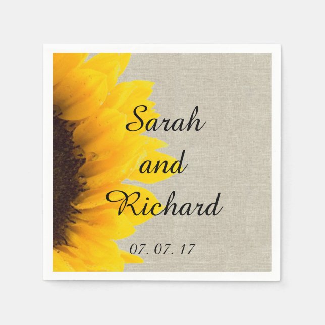 Rustic Wedding Sunflower Linen Paper Napkins (Front)