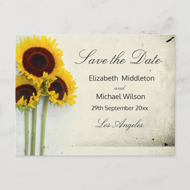 Rustic Wedding Sunflower Save the Date card (Front)