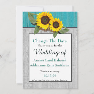 Rustic Wedding Sunflower Teal Grey Wood Chic Save The Date