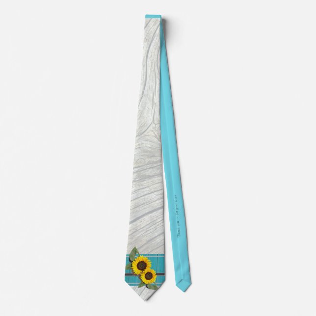 Rustic Wedding Sunflower Teal Wood Gray Stripe Tie (Front)