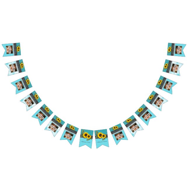 Rustic Wedding  Sunflower Teal Wood Grey Stripe Bunting (All)