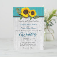 Rustic Wedding Sunflower Teal Wood Grey Stripe In