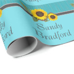 Rustic Wedding Sunflower Teal Wood Grey Stripe Wrapping Paper<br><div class="desc">Rustic Wedding Sunflower Teal Wood Grey Stripe personalised wrapping paper.</div>