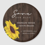 Rustic Wedding Sunflower Wood Design Save The Date Magnet<br><div class="desc">Simple and elegantly Rustic are the words I would use to describe this Save The Date magnet... featuring a single sunflower, over a rustic wood design, surrounded by elegant script calligraphy. This unique boho chic design is a fun way to announce your engagement and sets the stage for a day...</div>