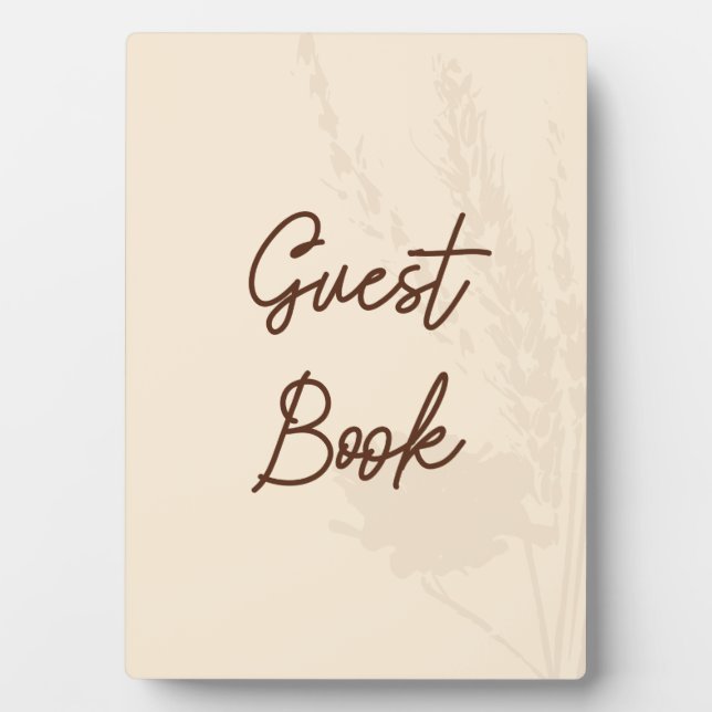 Rustic Wedding Table Card Guest Book  Wheat Detail Plaque (Front)
