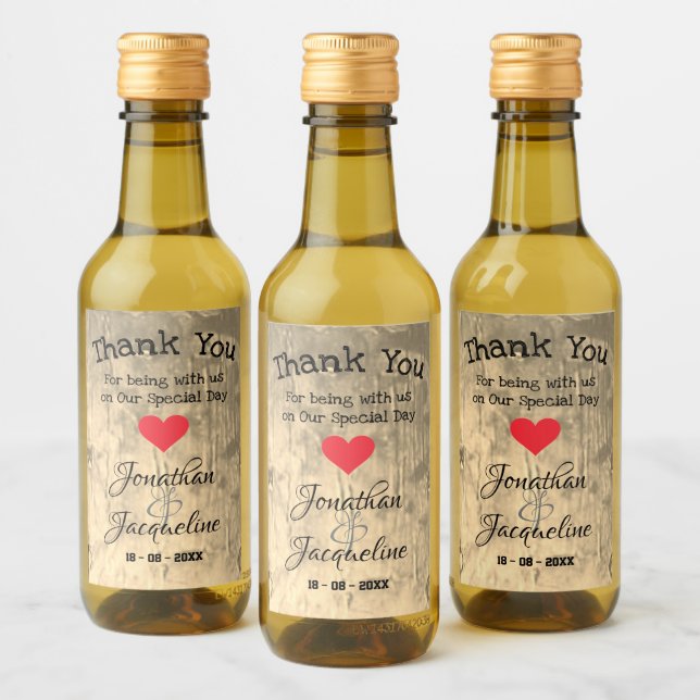 Rustic Wedding Thank You Custom Names Chic Mini  Wine Label (Bottles)
