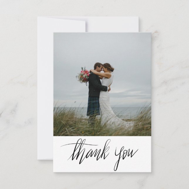 Rustic Wedding Thank You Handwritten Script Photo Card (Front)