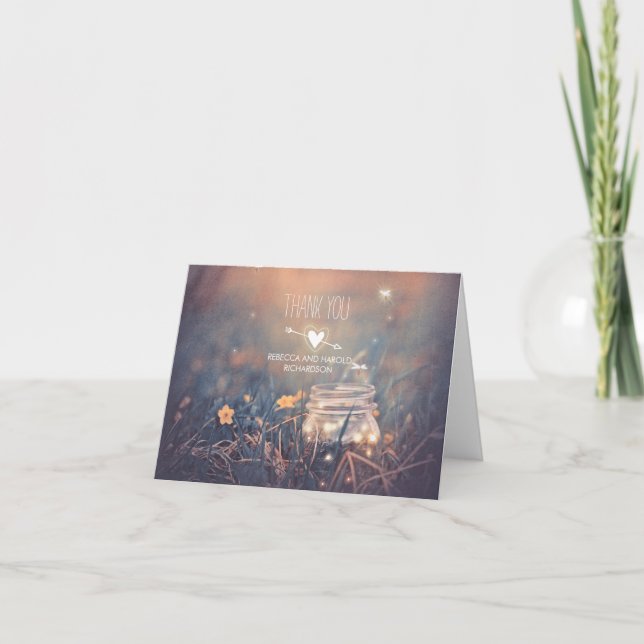 Rustic Wedding Thank You with Fireflies Mason Jar (Front)