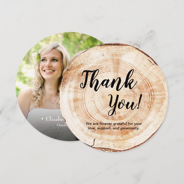 Rustic Wedding Thank you Wood Grain Custom Photo  Invitation (Front/Back)