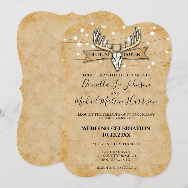 Rustic Wedding The Hunt Is Over Invitation (Front/Back)