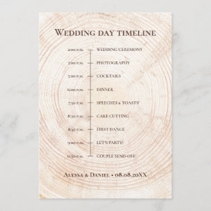 Rustic Wedding.Tree bark Custom Timeline Programme