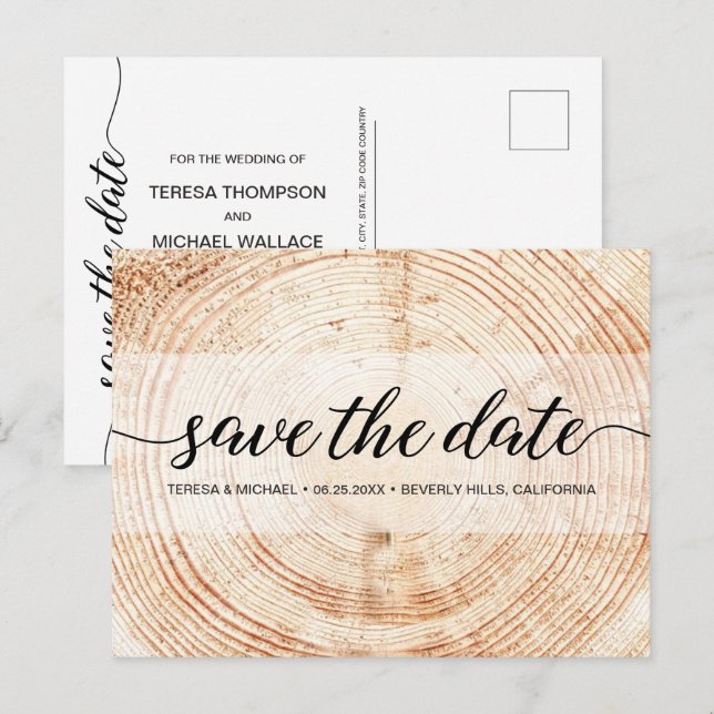 Rustic Wedding Typography Wood Grain Texture  Postcard (Front/Back)