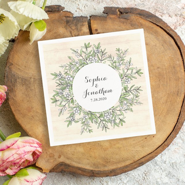 Rustic Wedding Vintage Floral Botanical Wreath Napkin (Creator Uploaded)