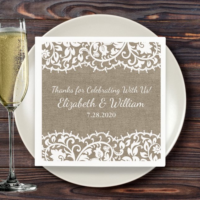Rustic Wedding VIntage Lace, Burlap Linen Custom Napkin (Creator Uploaded)