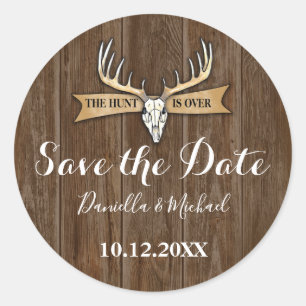 Rustic Wedding Vintage Wood Save the Date Classic Round Sticker