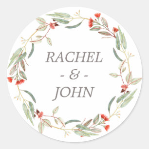 Rustic Wedding Watercolor Australian Flowers Classic Round Sticker