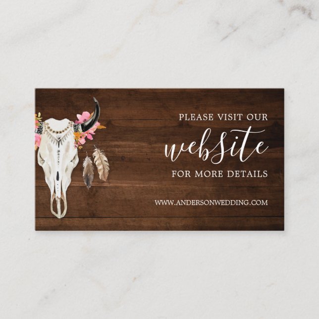 Rustic Wedding Website Antler Boho Dark Wood Enclosure Card (Front)