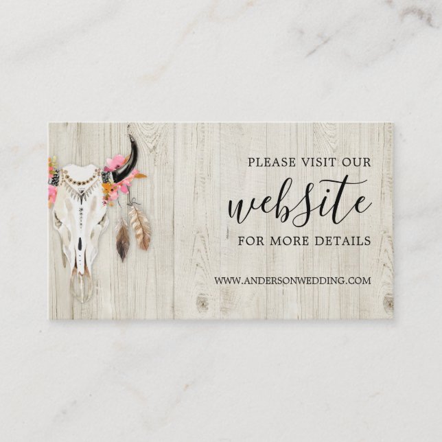 Rustic Wedding Website Antler Boho Light Wood Enclosure Card (Front)