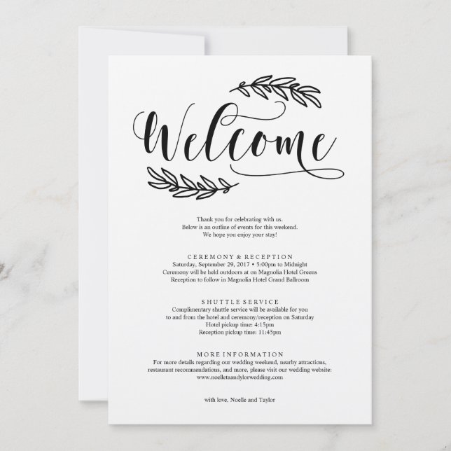 Rustic Wedding Weekend Welcome Itinerary (Front)